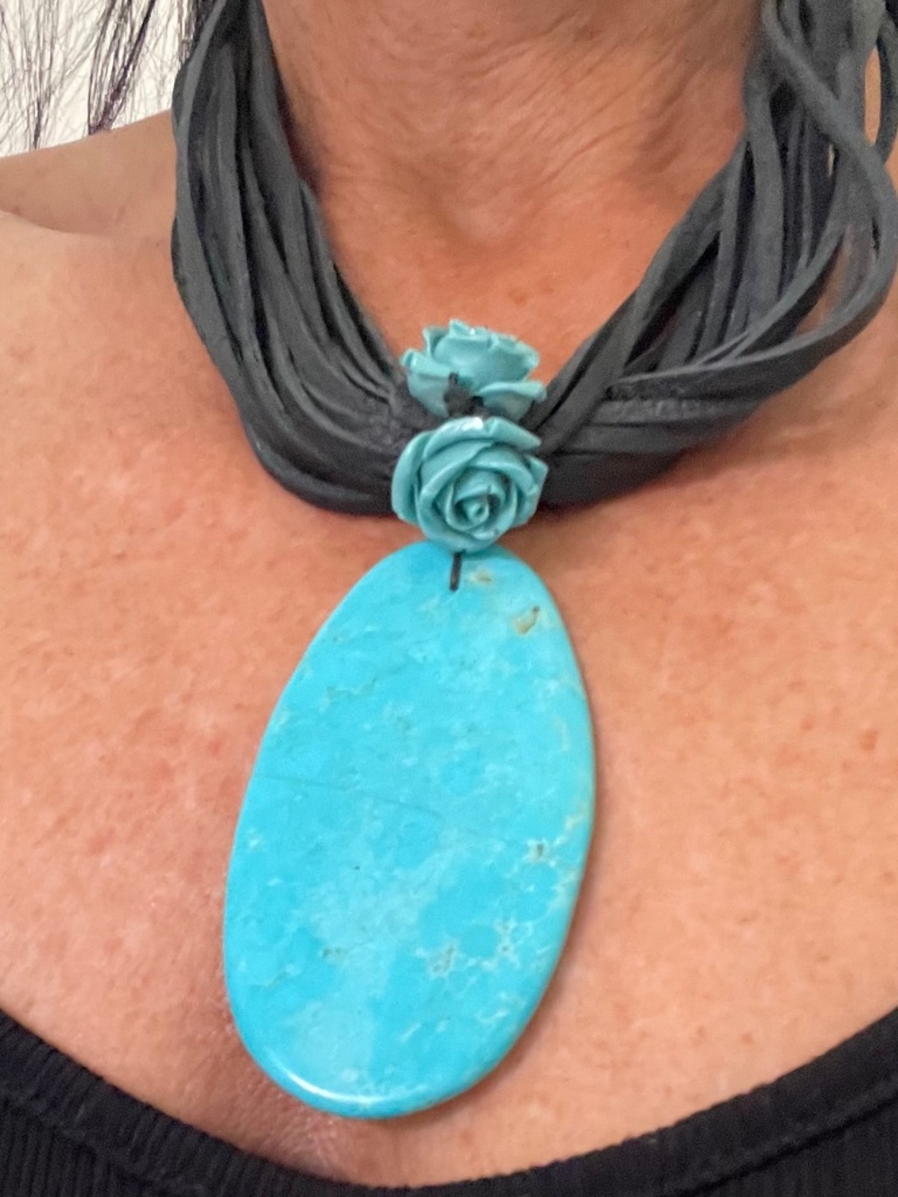 Custom Turquoise & Leather Choker - The Only One - Art by Angela